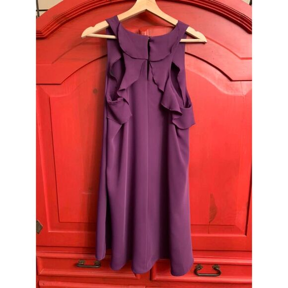 Anne Taylor Loft Size Medium Deep Purple Sheath Dress With Ruffle Back Lined EUC - Picture 2 of 3